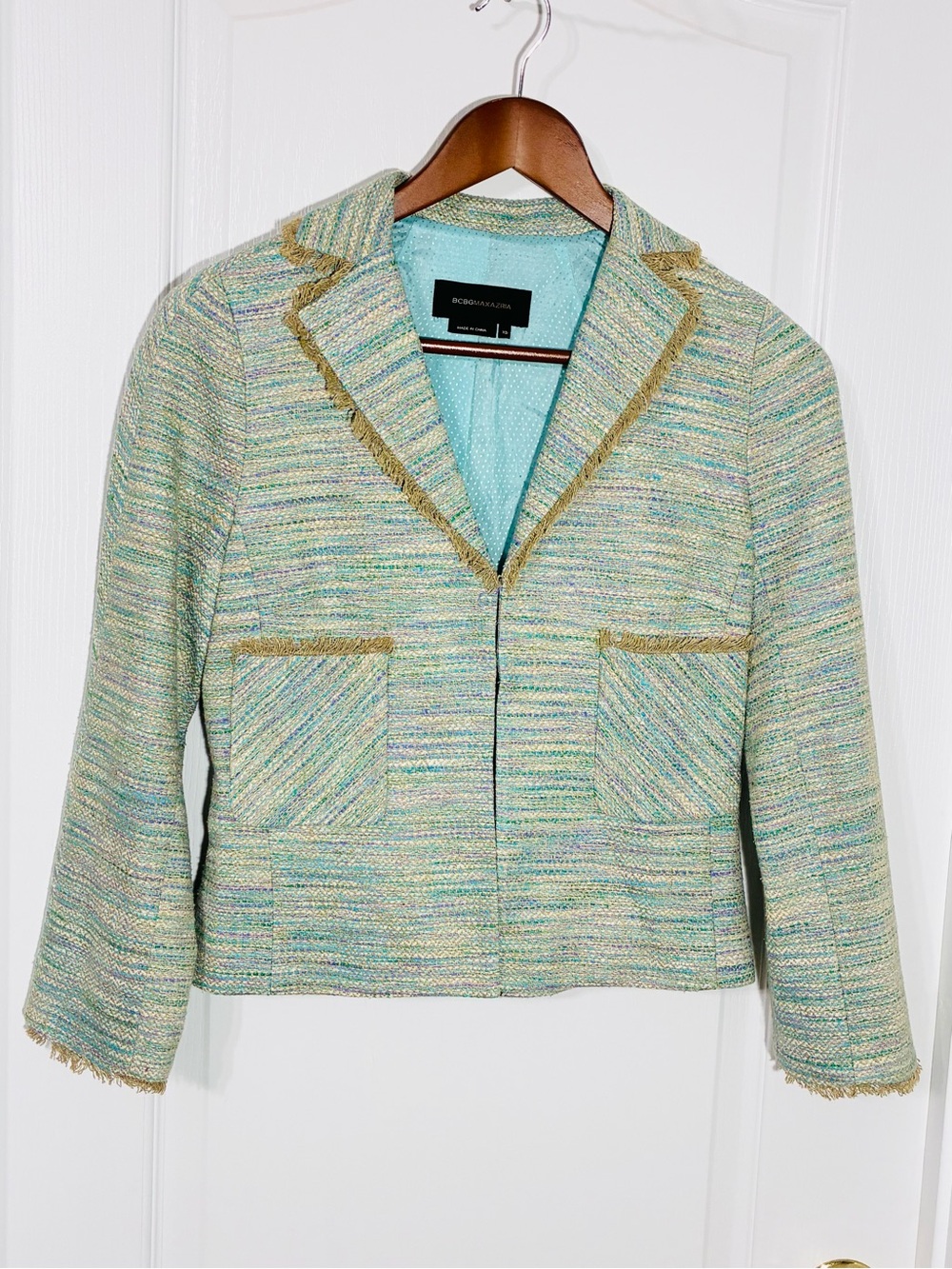 Y2K VTG BCBGMaxAzria Silk Tweed Bracelet Sleeve Cropped Jacket Multicolor XS